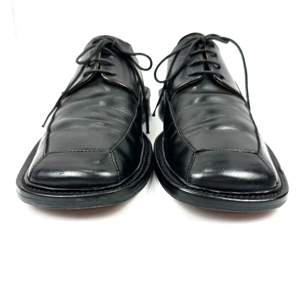 Ahler Men Black Leather Square Toe Derby Dress Shoe Appx 7-7.5 Apron Moc Oxfords